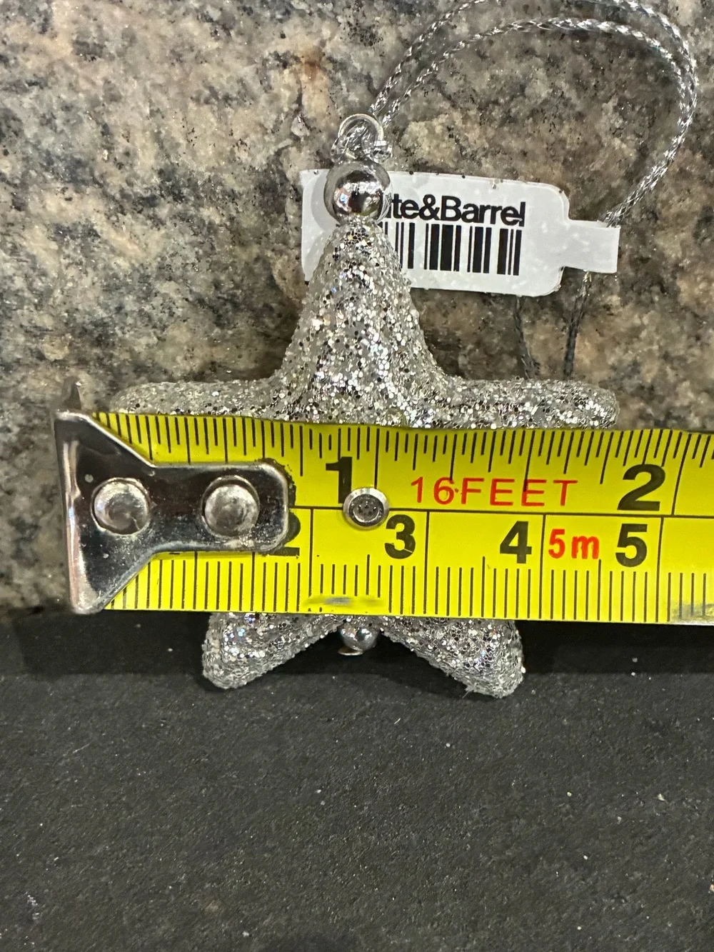 Crate & Barrel Silver Glitter Star Holiday Ornament Decor New With Tags
